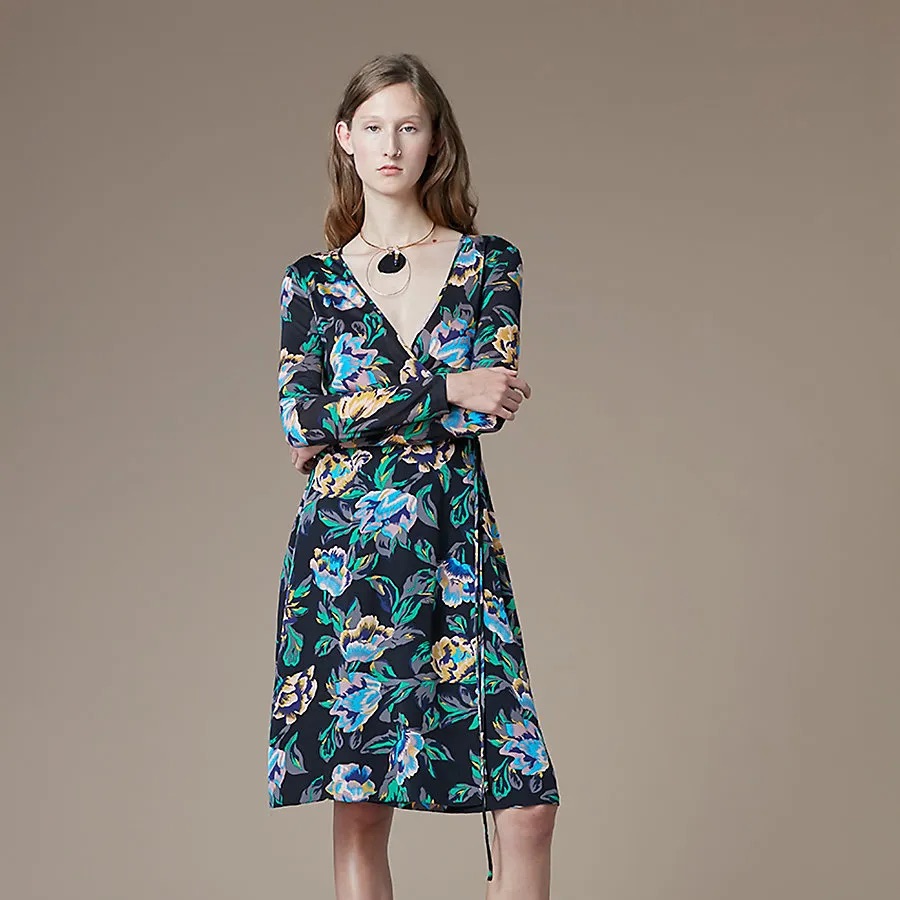 Dvf Green Floral Wrap Dress